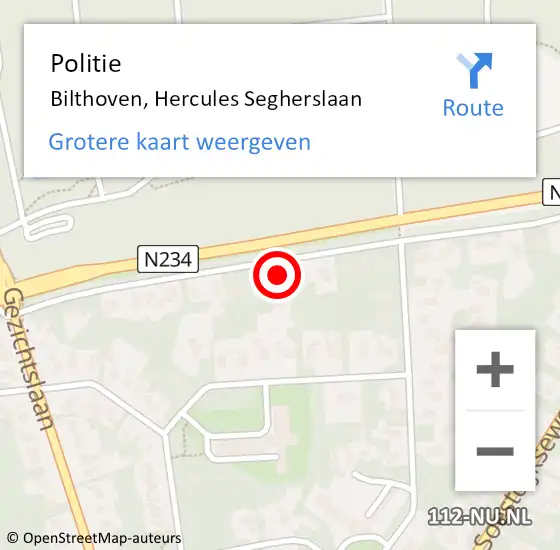 Locatie op kaart van de 112 melding: Politie Bilthoven, Hercules Segherslaan op 20 maart 2022 14:15