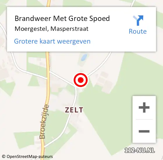 Locatie op kaart van de 112 melding: Brandweer Met Grote Spoed Naar Moergestel, Masperstraat op 20 maart 2022 14:17