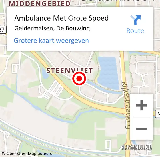 Locatie op kaart van de 112 melding: Ambulance Met Grote Spoed Naar Geldermalsen, De Bouwing op 20 maart 2022 14:41