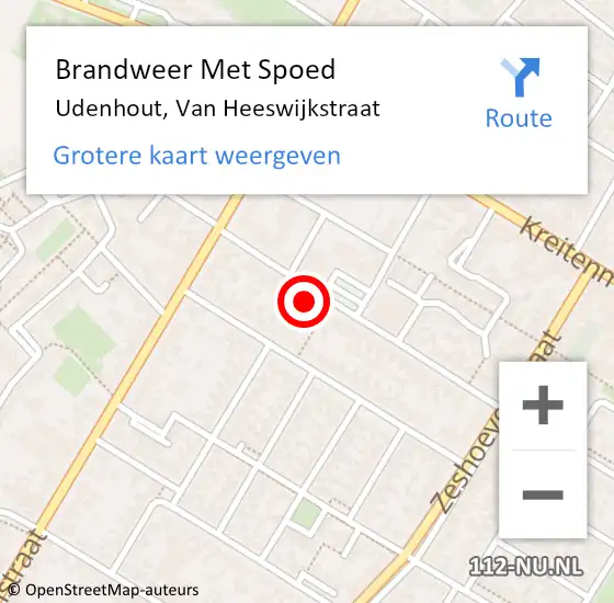 Locatie op kaart van de 112 melding: Brandweer Met Spoed Naar Udenhout, Van Heeswijkstraat op 20 maart 2022 15:11