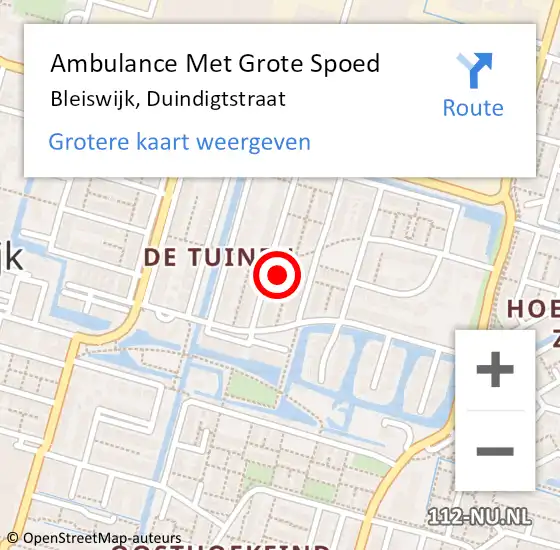 Locatie op kaart van de 112 melding: Ambulance Met Grote Spoed Naar Bleiswijk, Duindigtstraat op 20 maart 2022 15:16