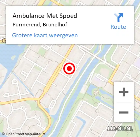 Locatie op kaart van de 112 melding: Ambulance Met Spoed Naar Purmerend, Brunelhof op 20 maart 2022 15:25