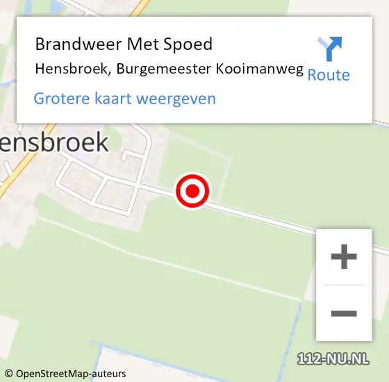Locatie op kaart van de 112 melding: Brandweer Met Spoed Naar Hensbroek, Burgemeester Kooimanweg op 20 maart 2022 15:43