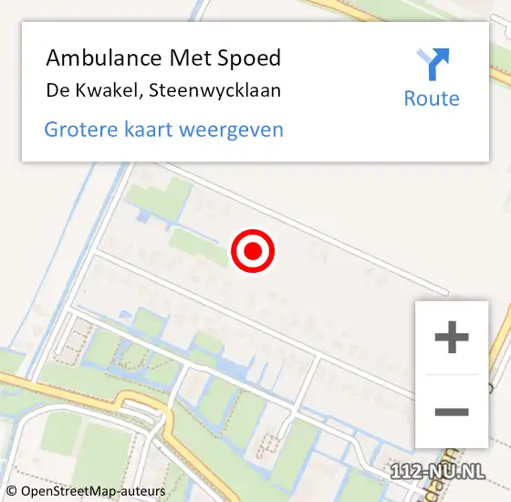 Locatie op kaart van de 112 melding: Ambulance Met Spoed Naar De Kwakel, Steenwycklaan op 20 maart 2022 15:50