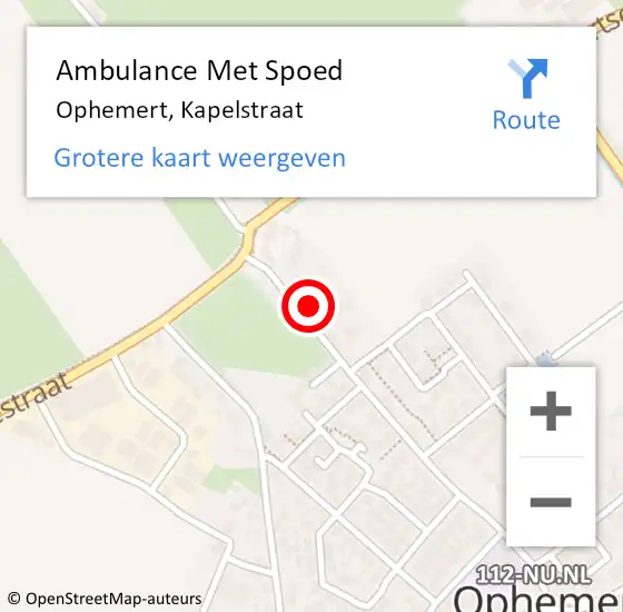 Locatie op kaart van de 112 melding: Ambulance Met Spoed Naar Ophemert, Kapelstraat op 20 maart 2022 16:16