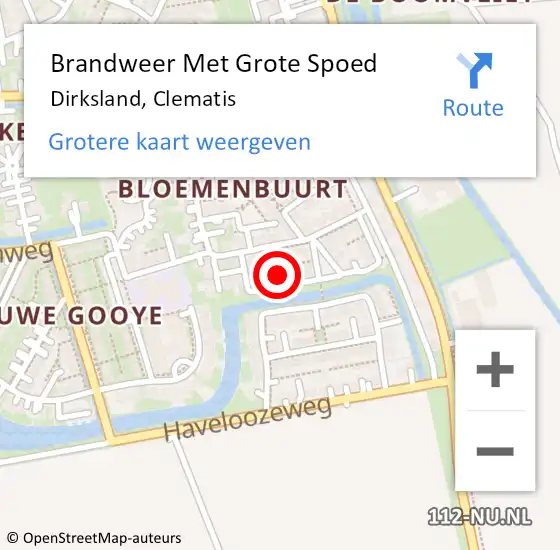 Locatie op kaart van de 112 melding: Brandweer Met Grote Spoed Naar Dirksland, Clematis op 20 maart 2022 16:47