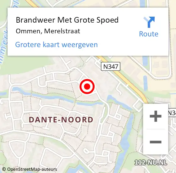 Locatie op kaart van de 112 melding: Brandweer Met Grote Spoed Naar Ommen, Merelstraat op 20 maart 2022 17:59