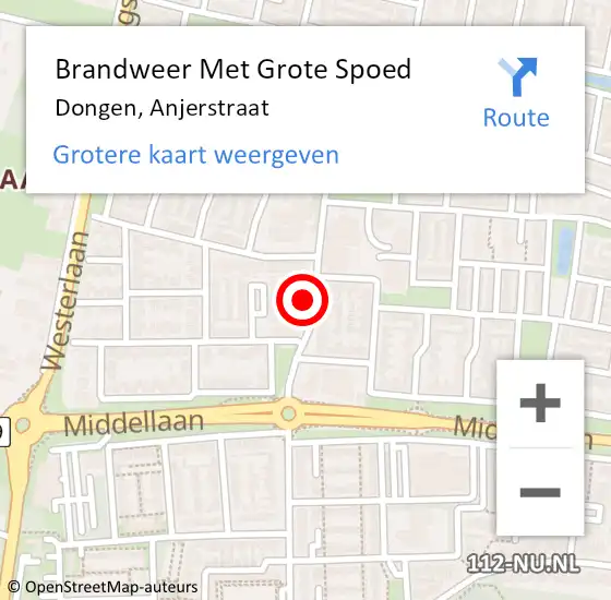 Locatie op kaart van de 112 melding: Brandweer Met Grote Spoed Naar Dongen, Anjerstraat op 20 maart 2022 18:21