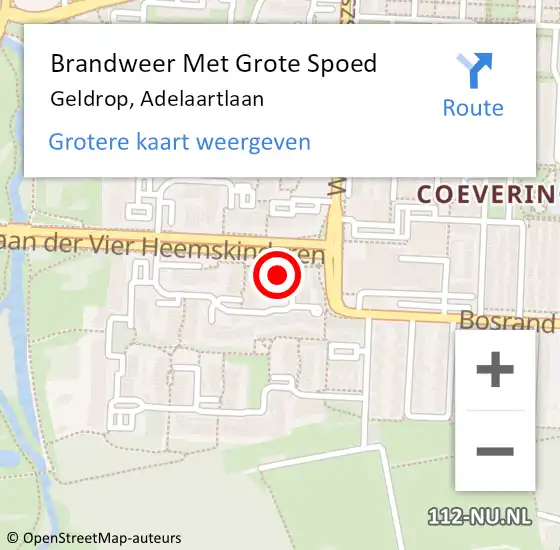 Locatie op kaart van de 112 melding: Brandweer Met Grote Spoed Naar Geldrop, Adelaartlaan op 20 maart 2022 18:40