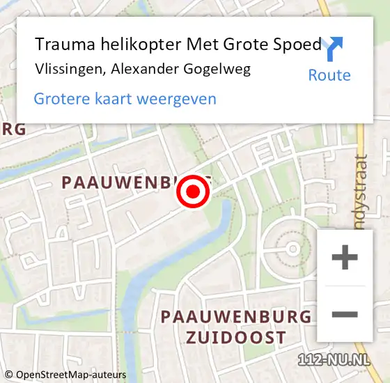 Locatie op kaart van de 112 melding: Trauma helikopter Met Grote Spoed Naar Vlissingen, Alexander Gogelweg op 20 maart 2022 18:41