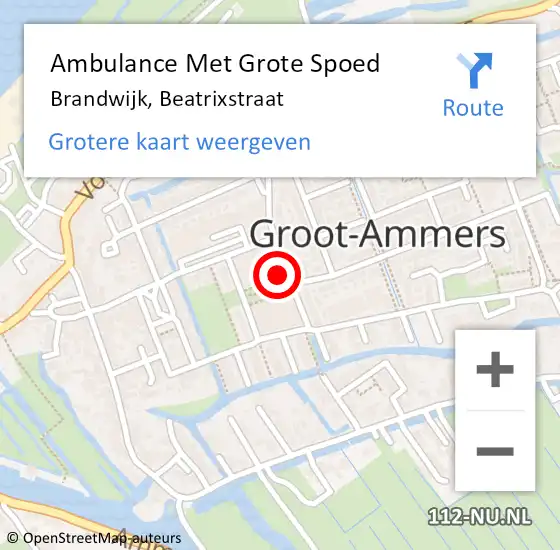 Locatie op kaart van de 112 melding: Ambulance Met Grote Spoed Naar Brandwijk, Beatrixstraat op 20 maart 2022 18:44