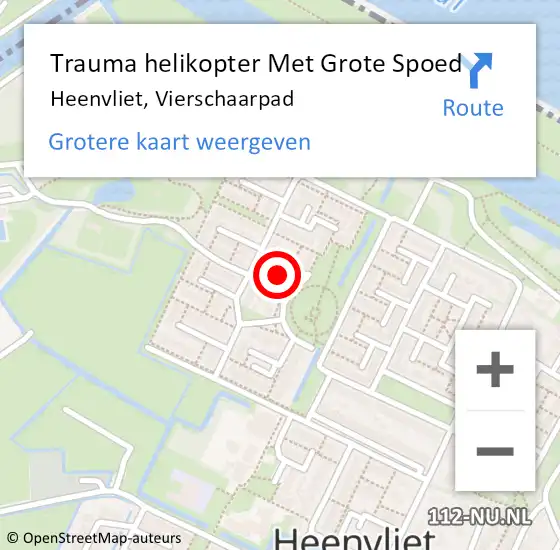Locatie op kaart van de 112 melding: Trauma helikopter Met Grote Spoed Naar Heenvliet, Vierschaarpad op 20 maart 2022 19:01
