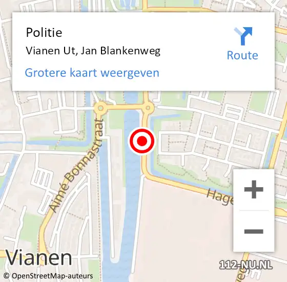 Locatie op kaart van de 112 melding: Politie Vianen Ut, Jan Blankenweg op 11 juli 2014 16:27