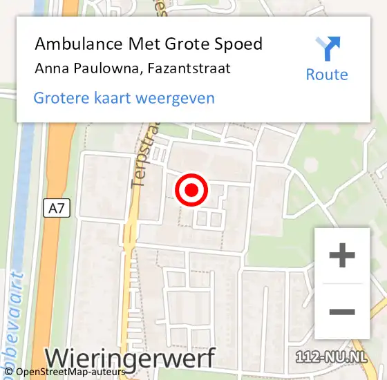 Locatie op kaart van de 112 melding: Ambulance Met Grote Spoed Naar Anna Paulowna, Fazantstraat op 20 maart 2022 19:31