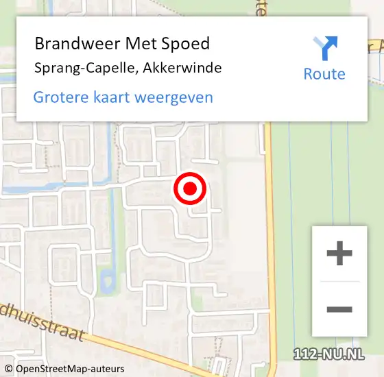 Locatie op kaart van de 112 melding: Brandweer Met Spoed Naar Sprang-Capelle, Akkerwinde op 20 maart 2022 19:35