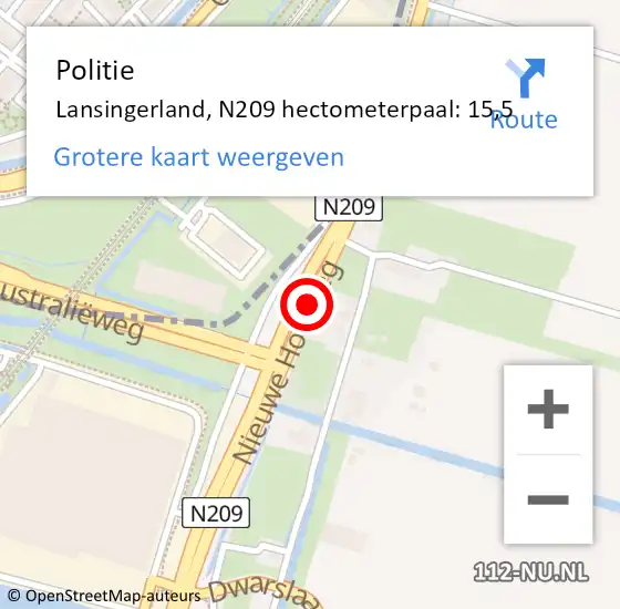 Locatie op kaart van de 112 melding: Politie Lansingerland, N209 hectometerpaal: 15,5 op 20 maart 2022 19:48