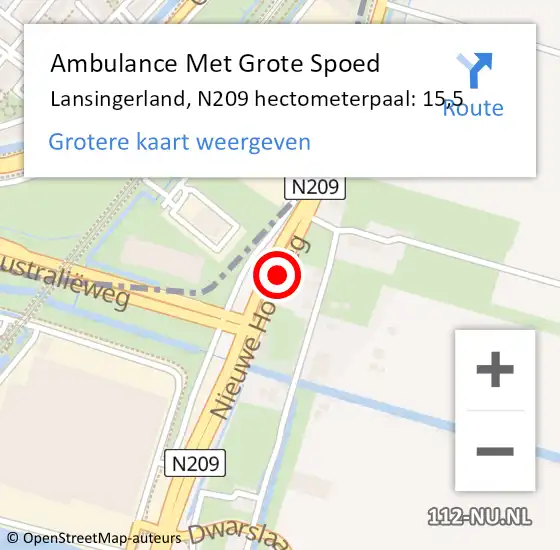 Locatie op kaart van de 112 melding: Ambulance Met Grote Spoed Naar Lansingerland, N209 hectometerpaal: 15,5 op 20 maart 2022 19:52