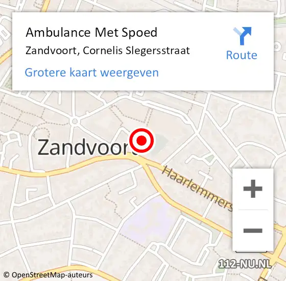 Locatie op kaart van de 112 melding: Ambulance Met Spoed Naar Zandvoort, Cornelis Slegersstraat op 20 maart 2022 19:53