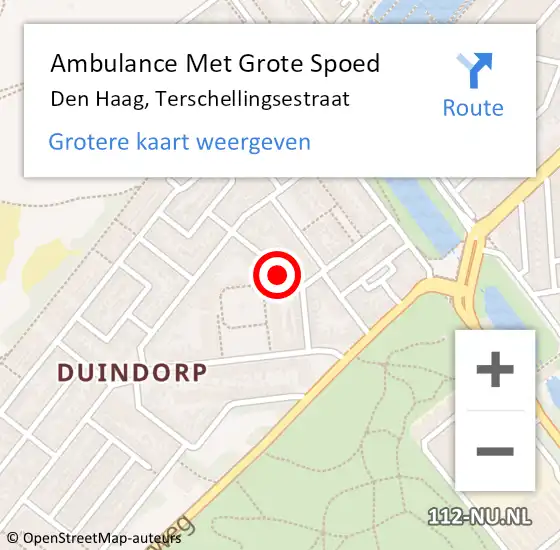 Locatie op kaart van de 112 melding: Ambulance Met Grote Spoed Naar Den Haag, Terschellingsestraat op 20 maart 2022 19:58