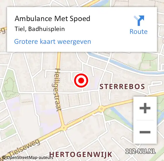 Locatie op kaart van de 112 melding: Ambulance Met Spoed Naar Tiel, Badhuisplein op 20 maart 2022 20:36