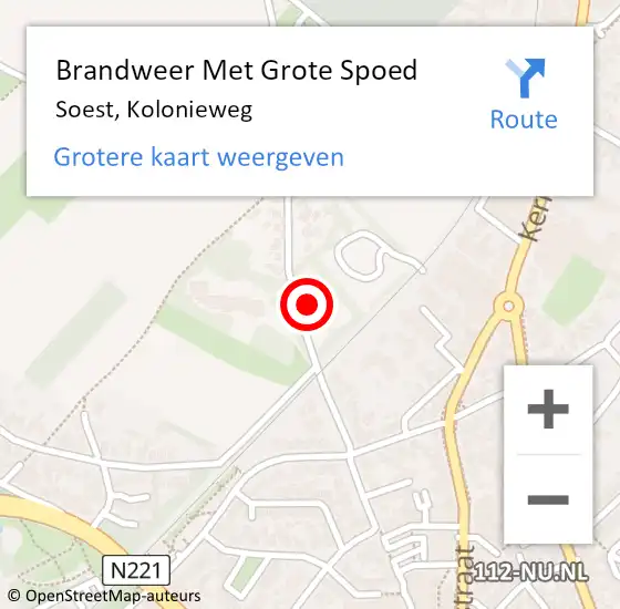 Locatie op kaart van de 112 melding: Brandweer Met Grote Spoed Naar Soest, Kolonieweg op 20 maart 2022 20:50