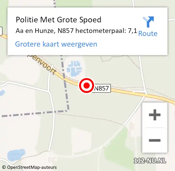 Locatie op kaart van de 112 melding: Politie Met Grote Spoed Naar Aa en Hunze, N857 hectometerpaal: 7,1 op 20 maart 2022 21:02