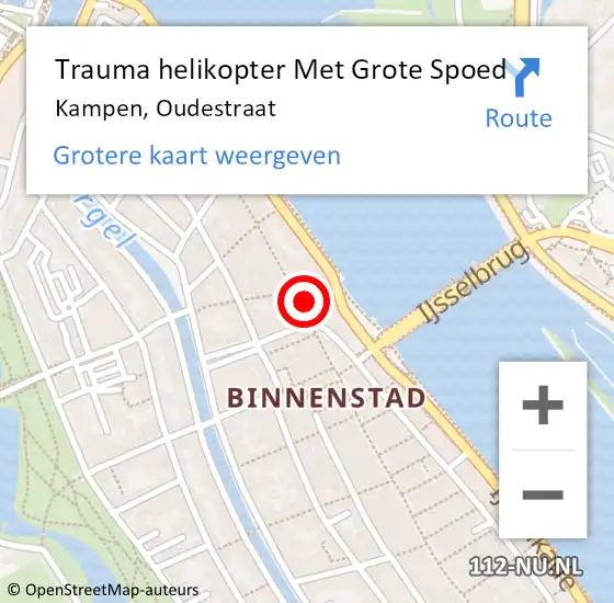 Locatie op kaart van de 112 melding: Trauma helikopter Met Grote Spoed Naar Kampen, Oudestraat op 20 maart 2022 21:15