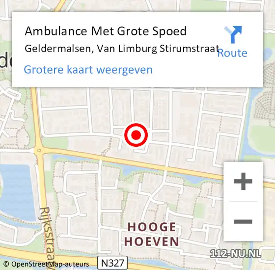 Locatie op kaart van de 112 melding: Ambulance Met Grote Spoed Naar Geldermalsen, Van Limburg Stirumstraat op 20 maart 2022 21:33