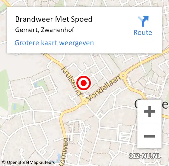 Locatie op kaart van de 112 melding: Brandweer Met Spoed Naar Gemert, Zwanenhof op 20 maart 2022 21:55