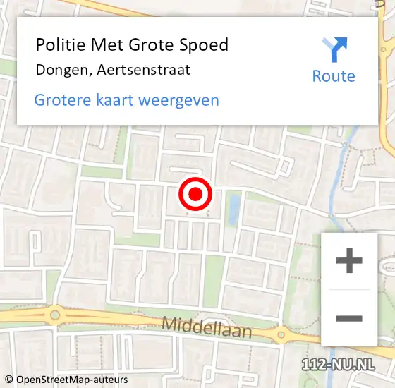 Locatie op kaart van de 112 melding: Politie Met Grote Spoed Naar Dongen, Aertsenstraat op 20 maart 2022 23:59