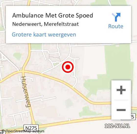 Locatie op kaart van de 112 melding: Ambulance Met Grote Spoed Naar Nederweert, Merefeltstraat op 21 maart 2022 00:38