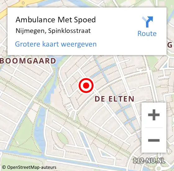 Locatie op kaart van de 112 melding: Ambulance Met Spoed Naar Nijmegen, Spinklosstraat op 21 maart 2022 04:44