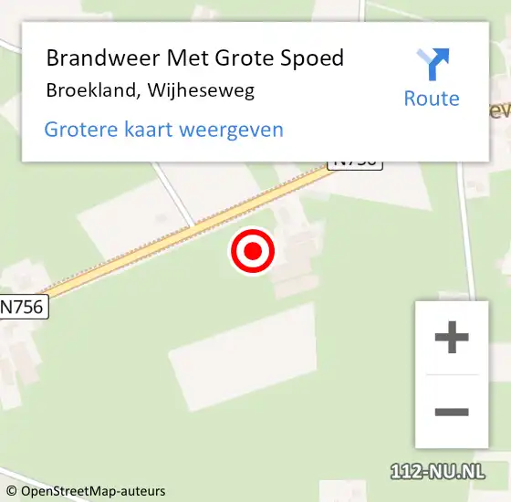 Locatie op kaart van de 112 melding: Brandweer Met Grote Spoed Naar Broekland, Wijheseweg op 21 maart 2022 05:20