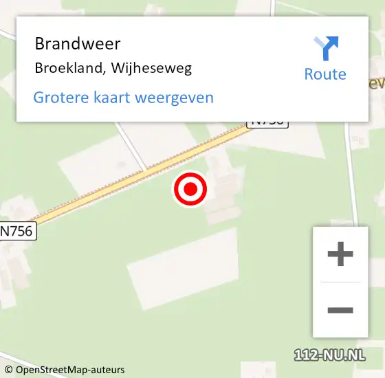 Locatie op kaart van de 112 melding: Brandweer Broekland, Wijheseweg op 21 maart 2022 05:22