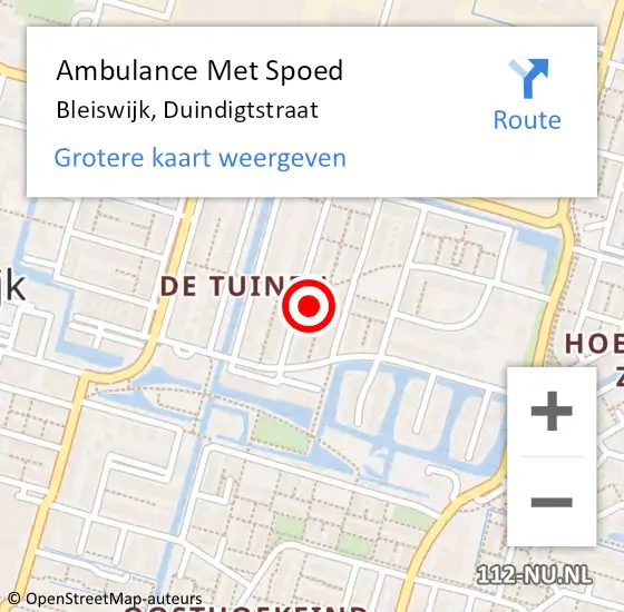 Locatie op kaart van de 112 melding: Ambulance Met Spoed Naar Bleiswijk, Duindigtstraat op 21 maart 2022 07:25