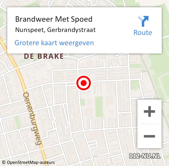 Locatie op kaart van de 112 melding: Brandweer Met Spoed Naar Nunspeet, Gerbrandystraat op 11 juli 2014 16:56