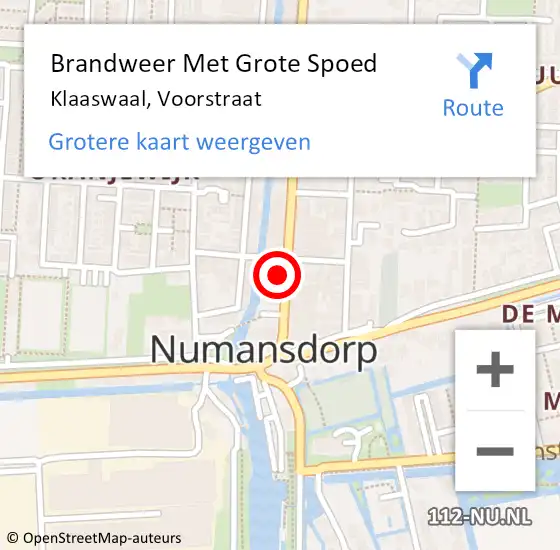 Locatie op kaart van de 112 melding: Brandweer Met Grote Spoed Naar Klaaswaal, Voorstraat op 21 maart 2022 07:38