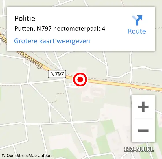Locatie op kaart van de 112 melding: Politie Putten, N797 hectometerpaal: 4 op 21 maart 2022 07:51