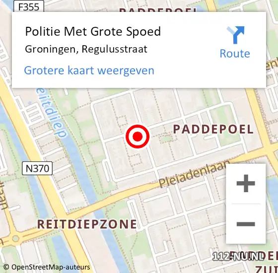 Locatie op kaart van de 112 melding: Politie Met Grote Spoed Naar Groningen, Regulusstraat op 21 maart 2022 08:15