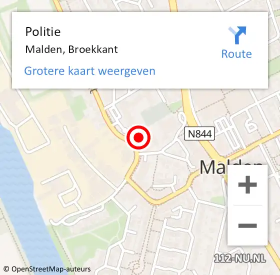 Locatie op kaart van de 112 melding: Politie Malden, Broekkant op 21 maart 2022 08:29