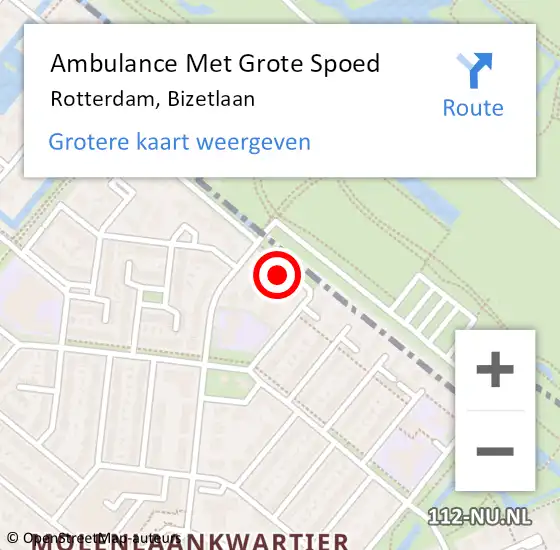 Locatie op kaart van de 112 melding: Ambulance Met Grote Spoed Naar Rotterdam, Bizetlaan op 21 maart 2022 08:39