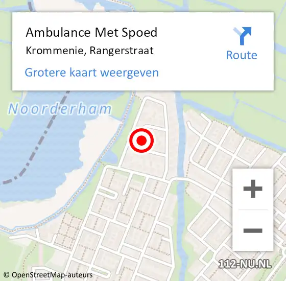 Locatie op kaart van de 112 melding: Ambulance Met Spoed Naar Krommenie, Rangerstraat op 21 maart 2022 08:40