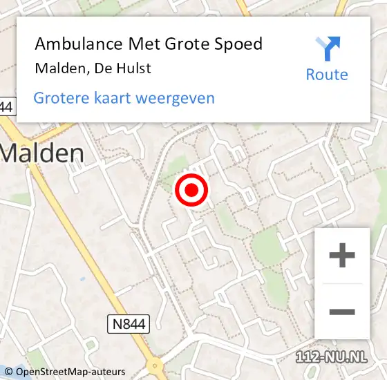 Locatie op kaart van de 112 melding: Ambulance Met Grote Spoed Naar Malden, De Hulst op 21 maart 2022 08:58