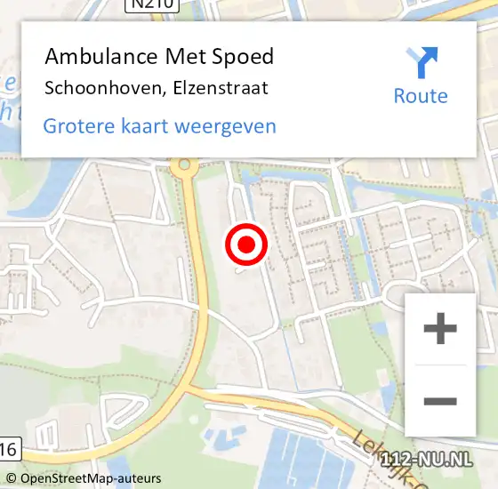 Locatie op kaart van de 112 melding: Ambulance Met Spoed Naar Schoonhoven, Elzenstraat op 21 maart 2022 09:04