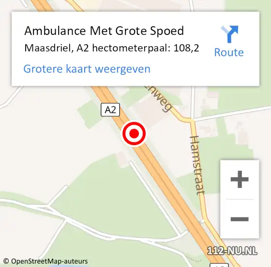 Locatie op kaart van de 112 melding: Ambulance Met Grote Spoed Naar Maasdriel, A2 hectometerpaal: 108,2 op 21 maart 2022 09:07