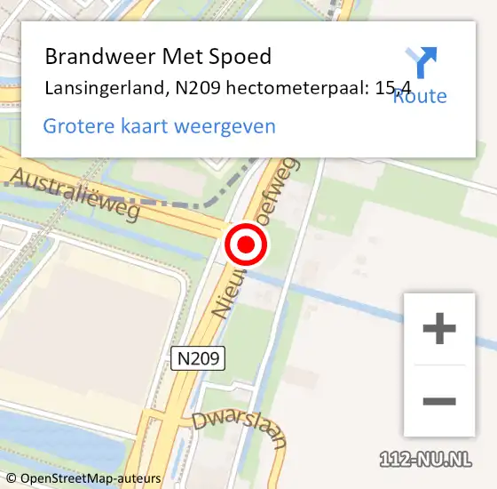 Locatie op kaart van de 112 melding: Brandweer Met Spoed Naar Lansingerland, N209 hectometerpaal: 15,4 op 21 maart 2022 09:11