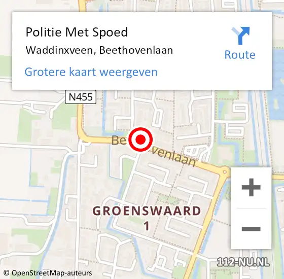 Locatie op kaart van de 112 melding: Politie Met Spoed Naar Waddinxveen, Beethovenlaan op 21 maart 2022 09:34