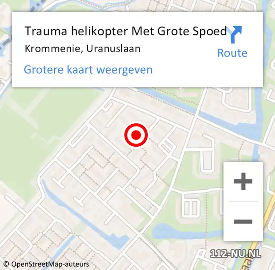 Locatie op kaart van de 112 melding: Trauma helikopter Met Grote Spoed Naar Krommenie, Uranuslaan op 21 maart 2022 09:44