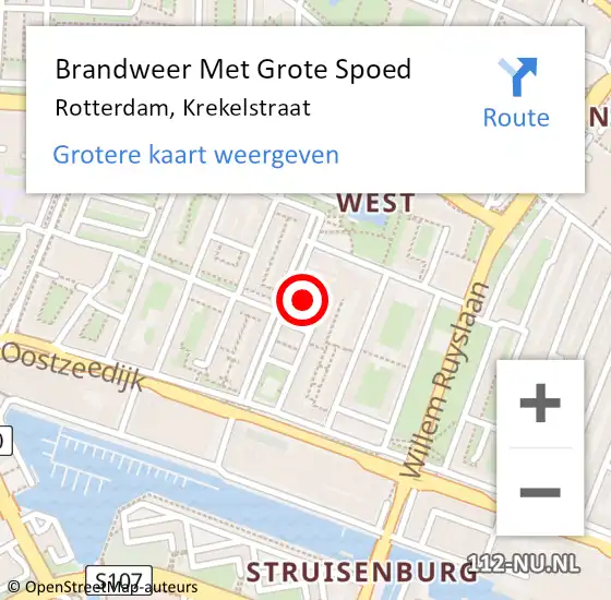Locatie op kaart van de 112 melding: Brandweer Met Grote Spoed Naar Rotterdam, Krekelstraat op 21 maart 2022 09:53