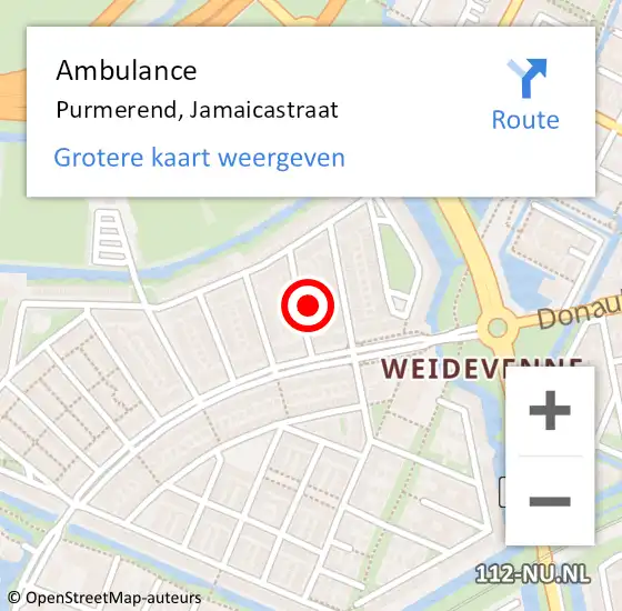 Locatie op kaart van de 112 melding: Ambulance Purmerend, Jamaicastraat op 21 maart 2022 10:14